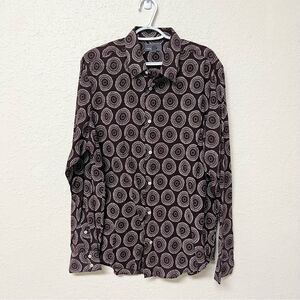 Vince Shirt Mens Brown Print Dress Button Down Shirt Long Sleeve Size XL Cotton